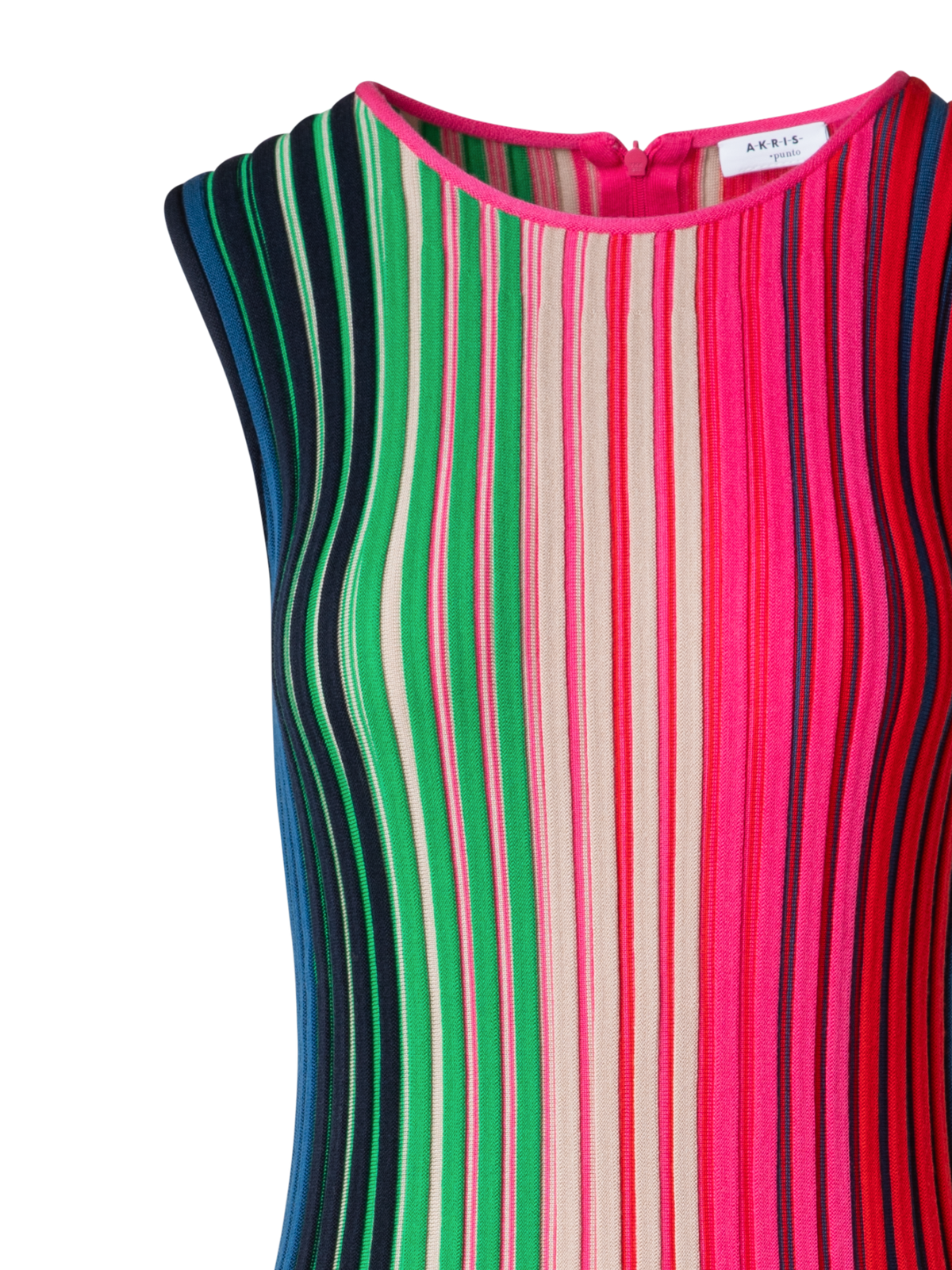 Designer Sleeveless Merino Wool Knit Rib Dress - multicolor