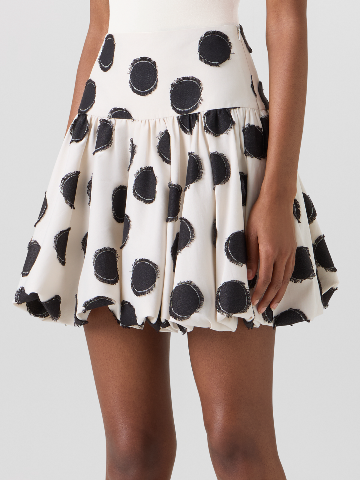 Designer Flared Fringed Polka-Dot Mini Skirt - multicolor - white #editorial