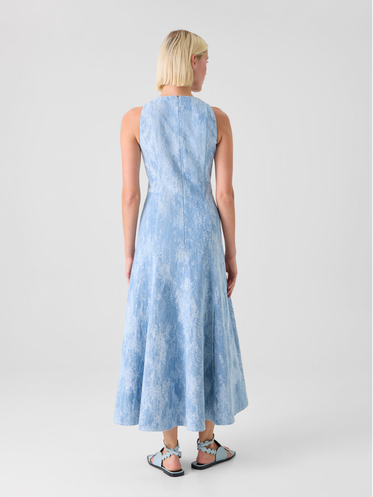 Designer Fit-and-Flare Jacquard Denim Midi Dress - blue #editorial
