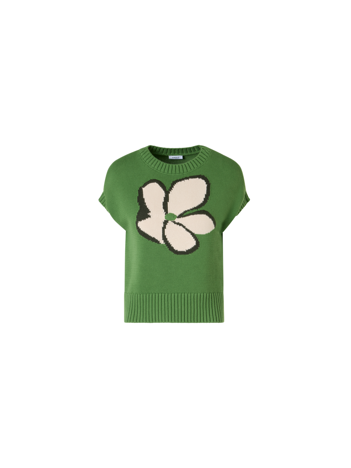 Designer Cap-Sleeve Papercut Flower Knit Sweater - green