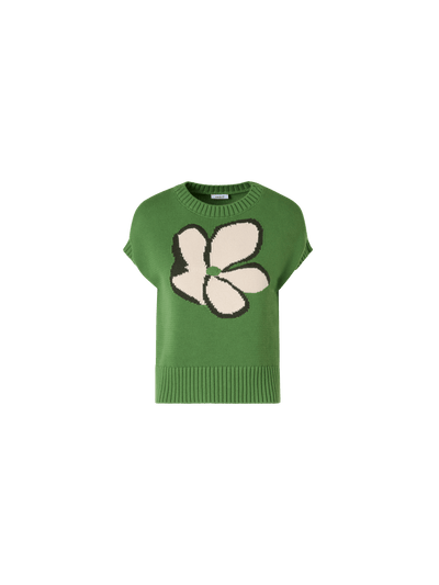 Designer Cap-Sleeve Papercut Flower Knit Sweater - green