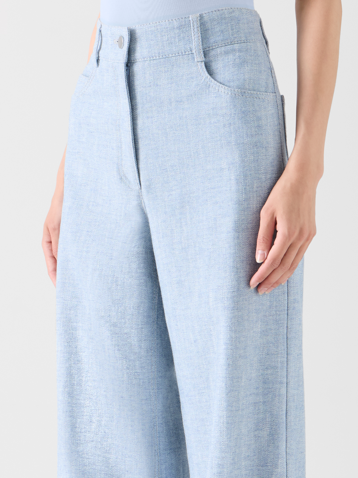 Designer High Rise Wide Leg Pants in Brushed Winter Denim - blue 