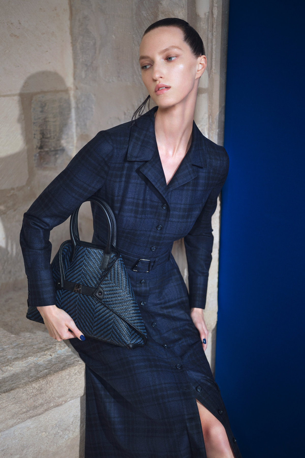 Designer Ai Small Top Handle Tote - neutral - navy - blue #editorial