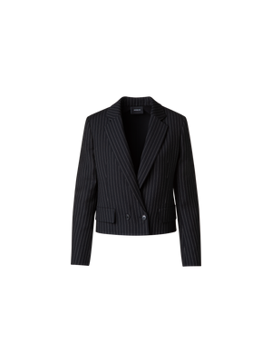 Designer Cropped Boxy Jacket with Pinstripes - grey