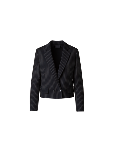 Designer Cropped Boxy Jacket with Pinstripes - grey