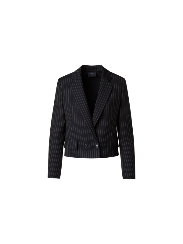 Designer Cropped Boxy Jacket with Pinstripes - grey