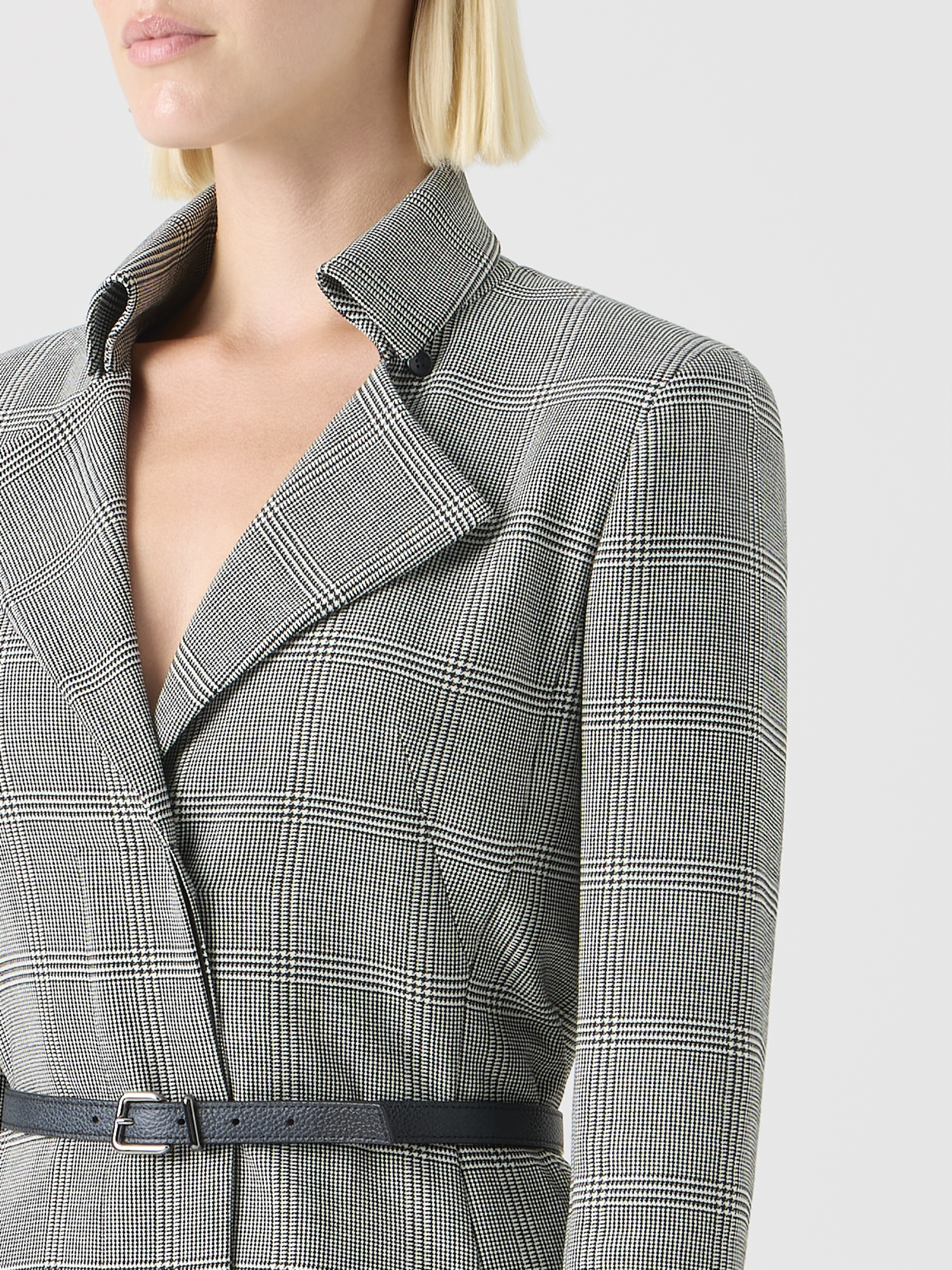 Designer Prince of Wales Check Wool Double-Face Midi Dress - grey 