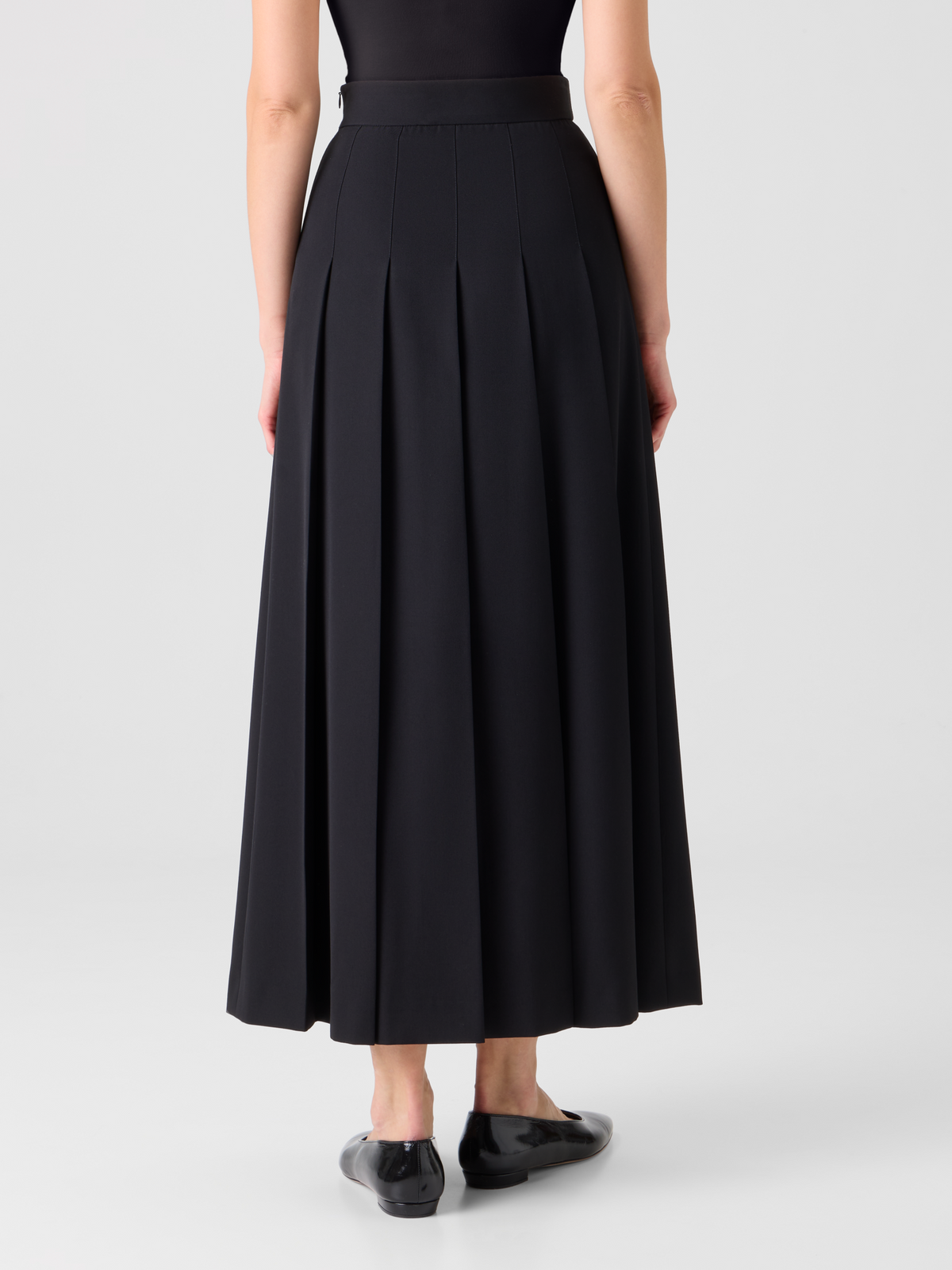Designer Pleated Wool Midi Skirt - black #editorial