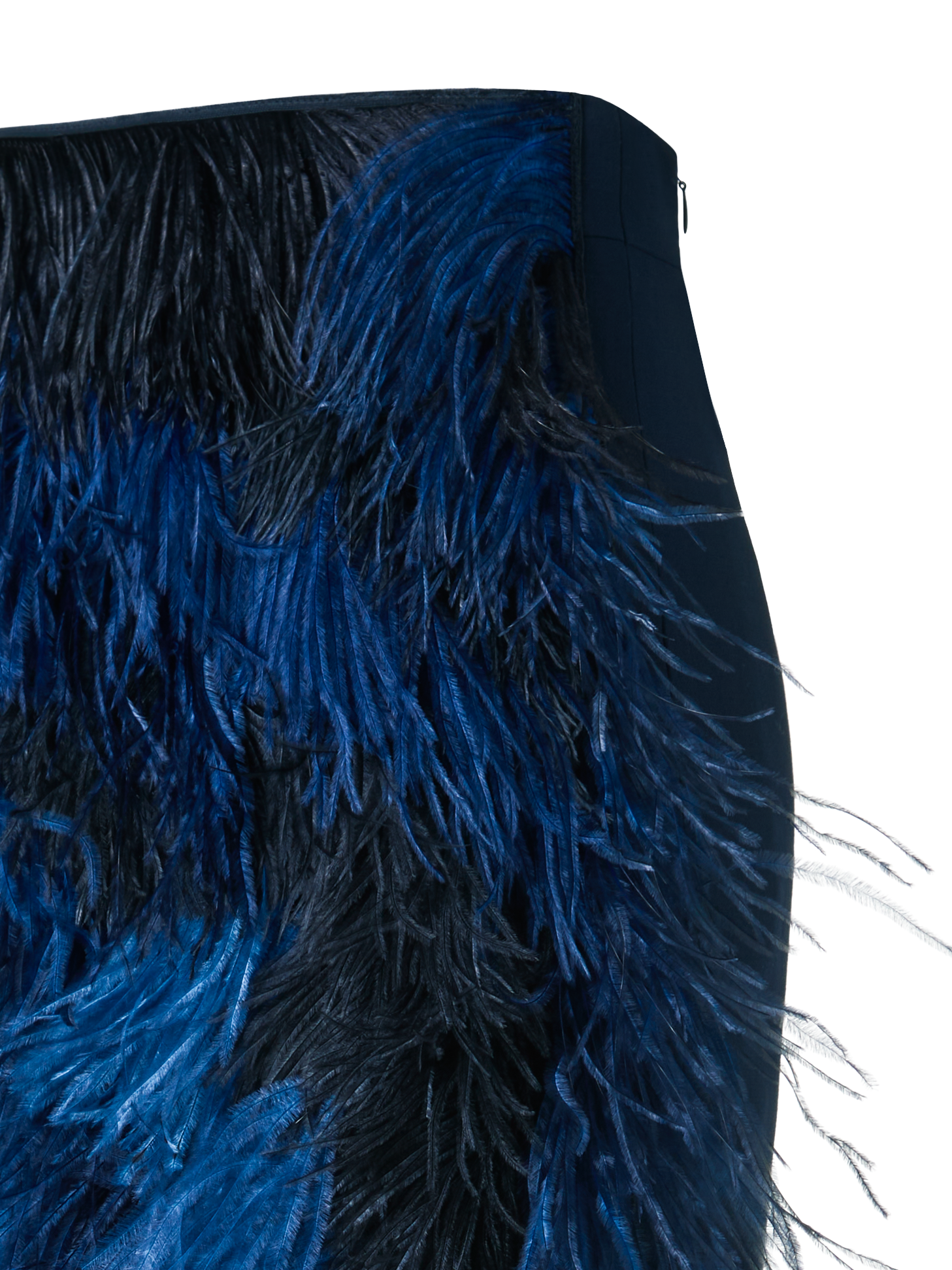 Designer Wool Double-Face Feathered Pencil Skirt - navy - blue - multicolor