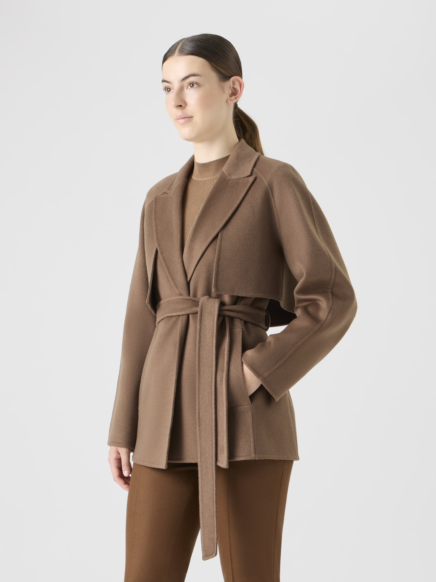Designer Short Duo Coat - Cashmere Vest and Bolero - brown 