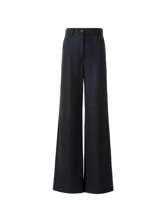 Designer Wide Heavy Wool Flannel Pants - neutral - grey