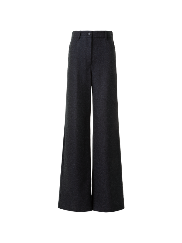 Designer Wide Heavy Wool Flannel Pants - neutral - grey