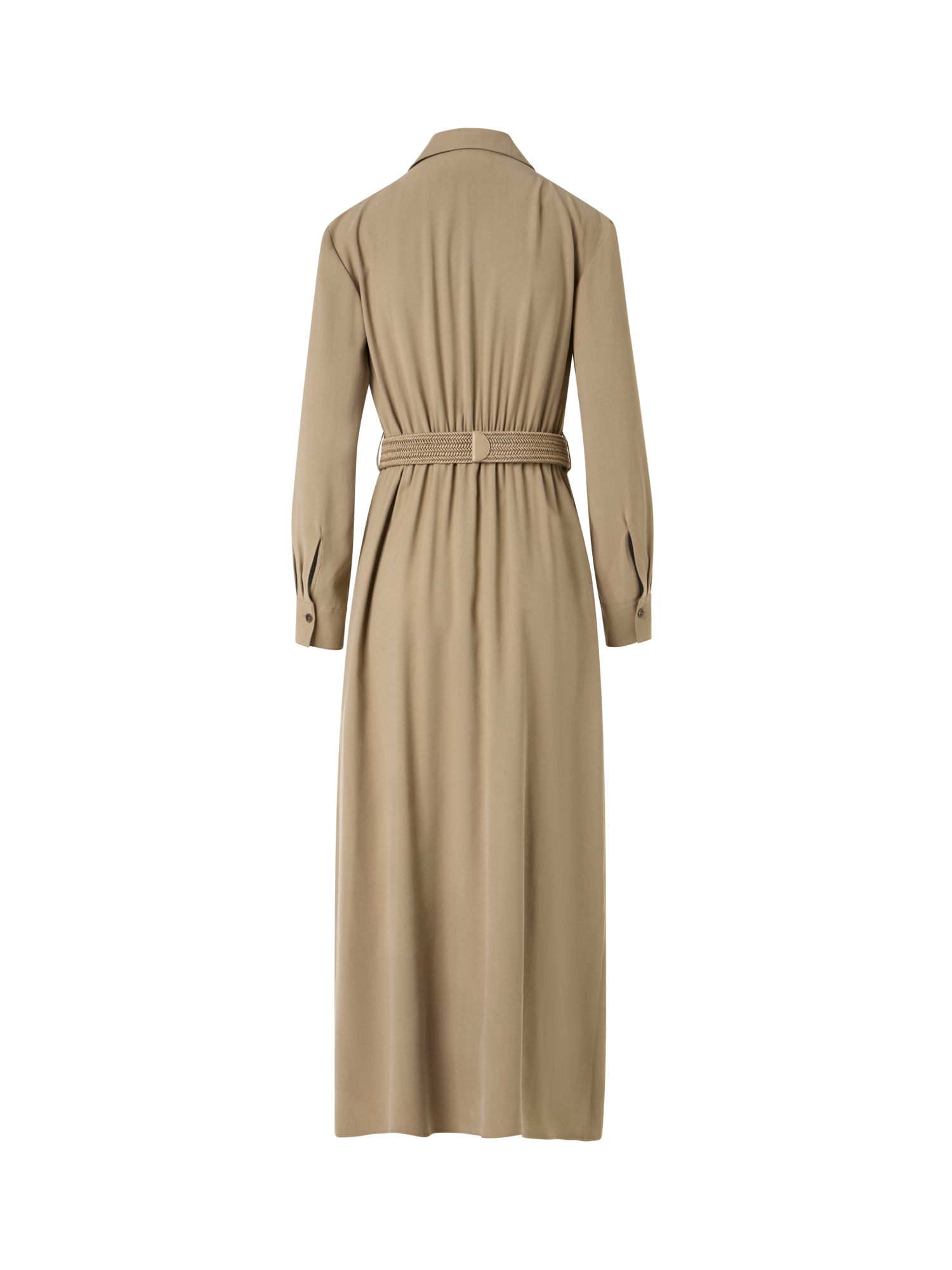 Designer Peach-Skin Viscose Twill Midi Shirt Dress - brown