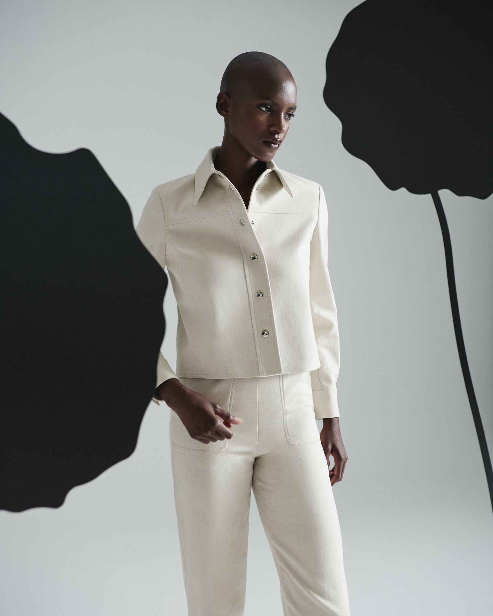 Designer Conical Ankle-Length Cotton Denim Stretch Pants - neutral - pastel - beige 