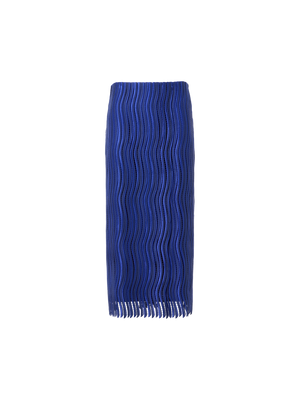 Designer Midi Pencil Skirt in Wave Guipure - blue