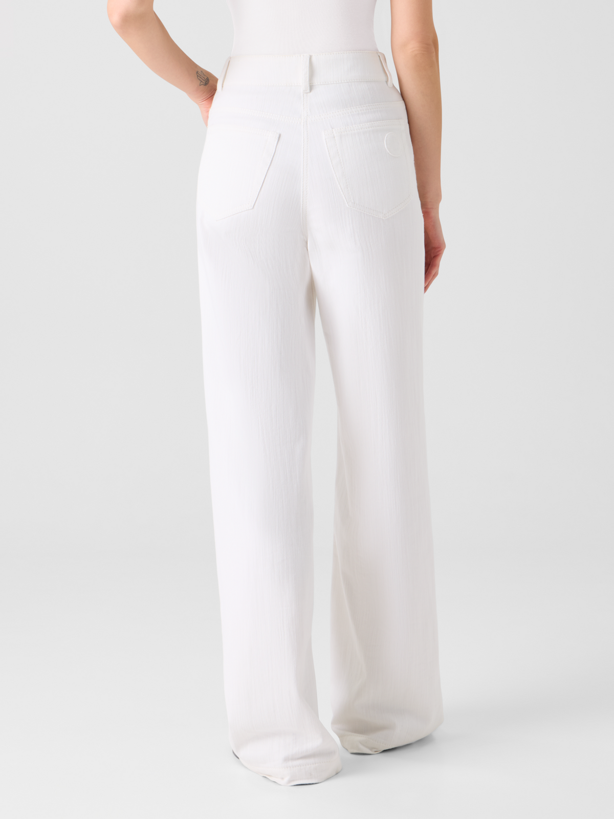 Designer Cooper Wide Leg Stretch Cotton Denim Pants - white #editorial