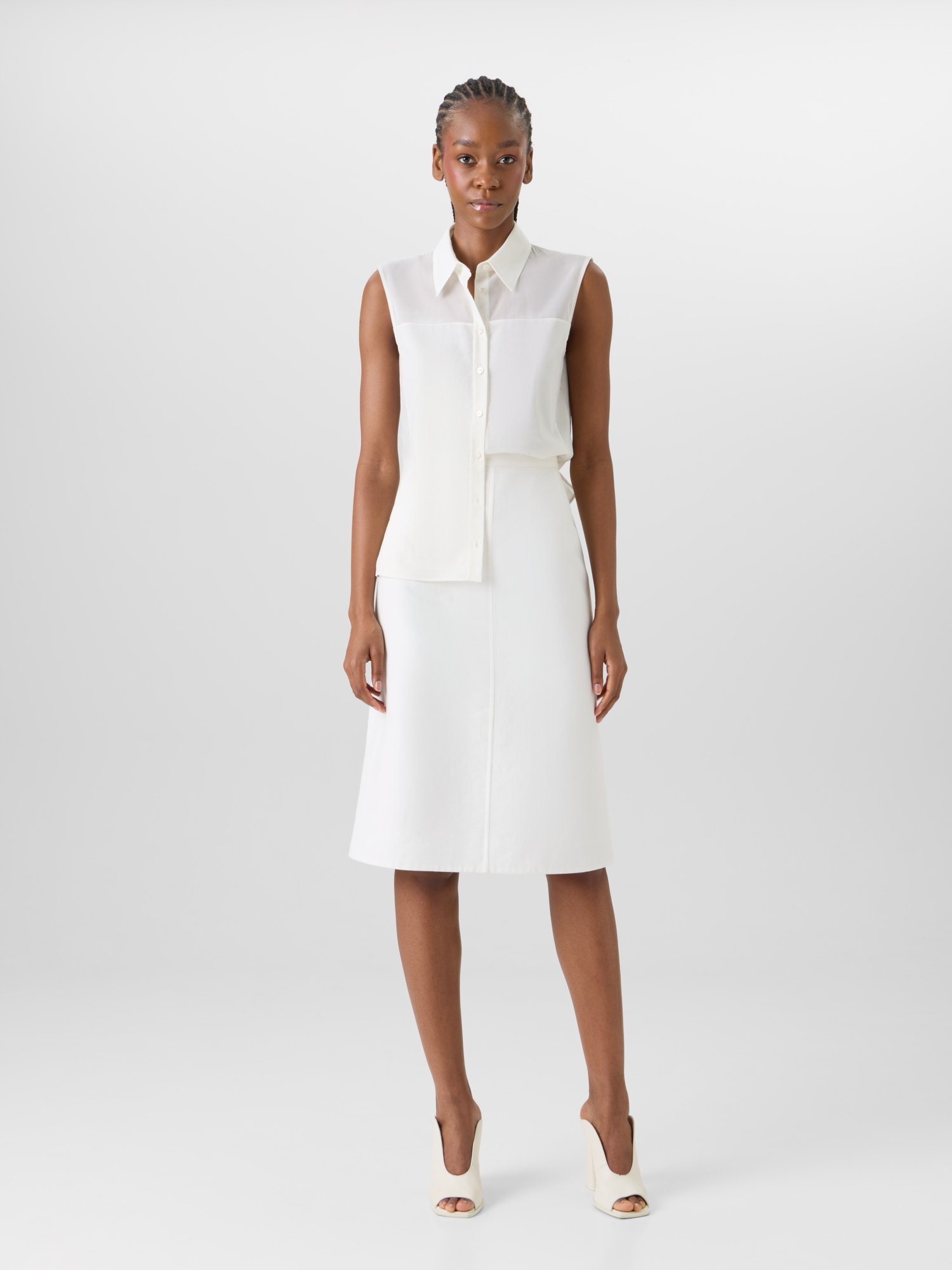 Designer Cotton-Silk Double-Face Skirt - ecru 