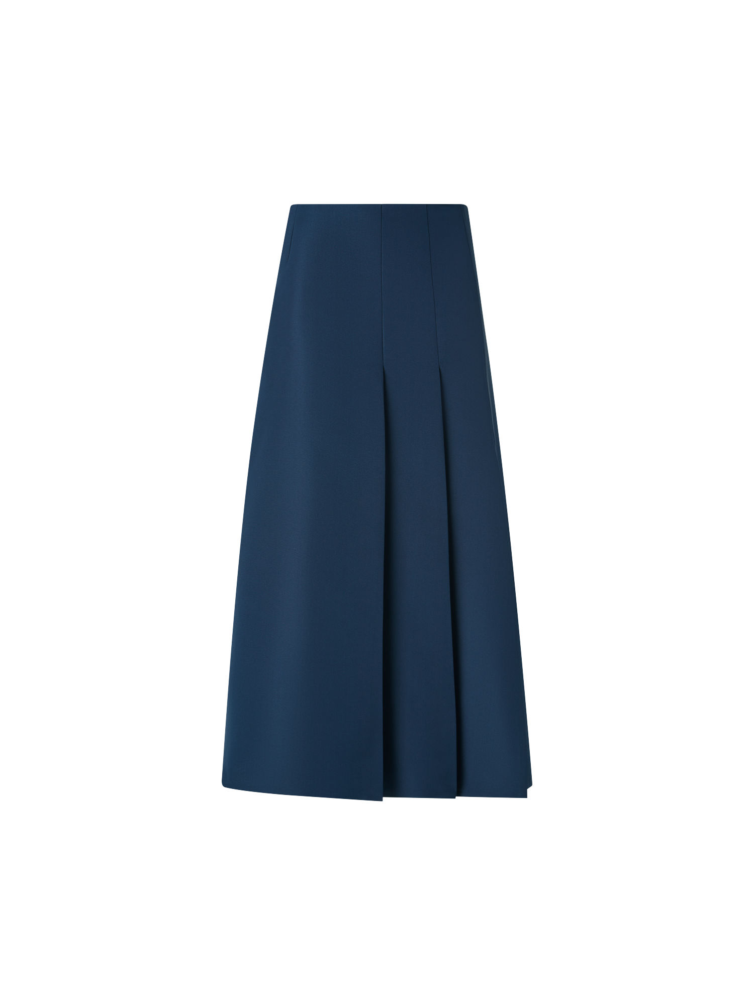 Designer Half-Pleated Ottoman Silk Midi Skirt - neutral - navy - blue