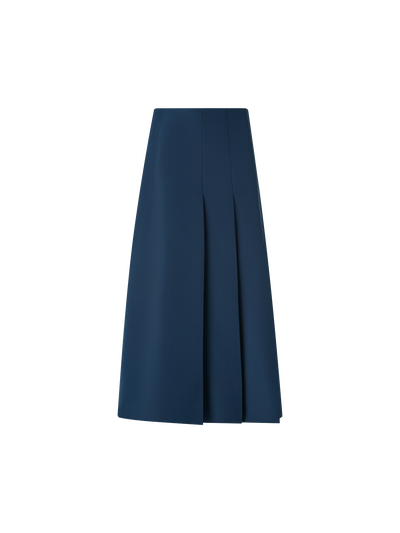 Designer Half-Pleated Ottoman Silk Midi Skirt - neutral - navy - blue