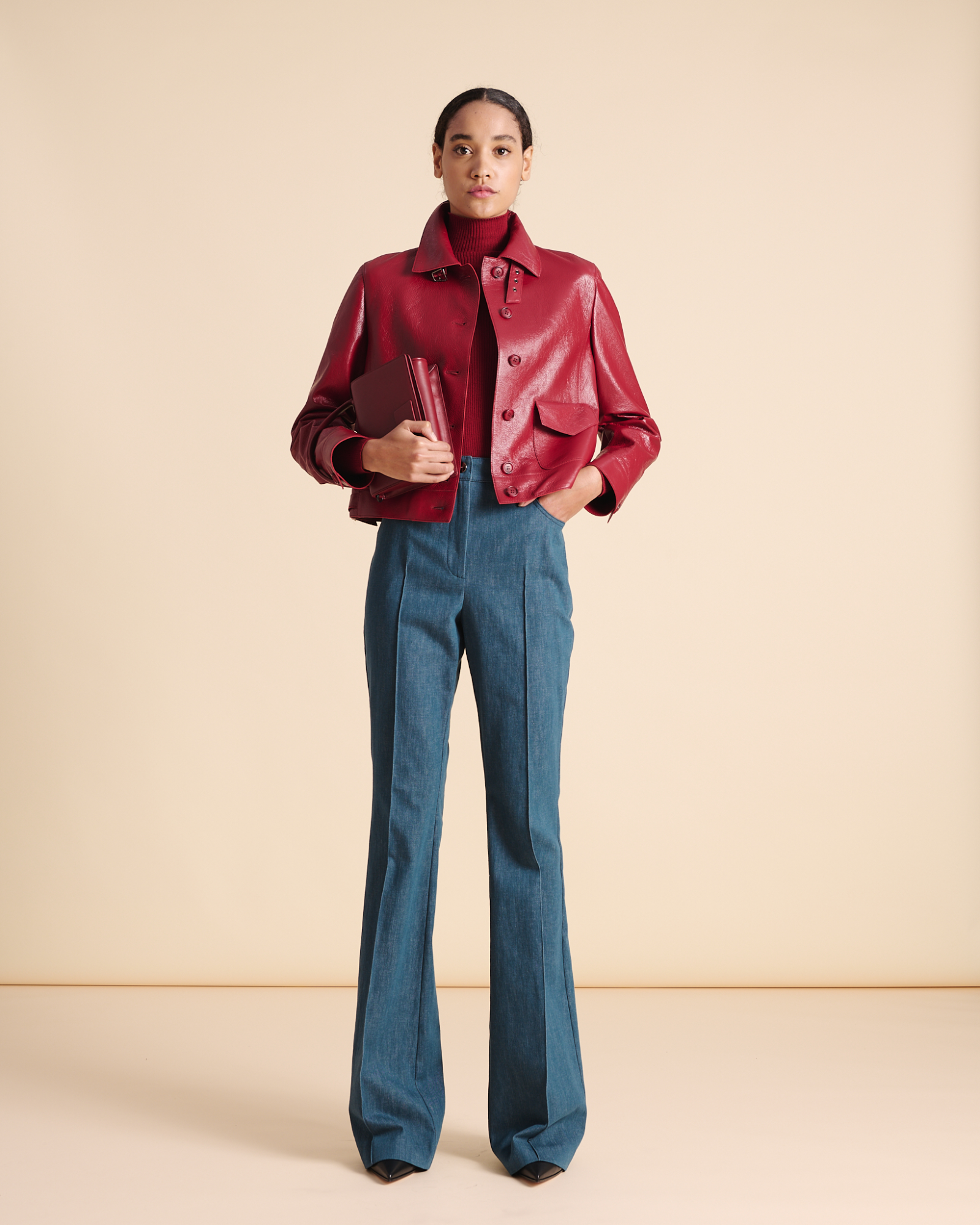 Designer Bootcut Cotton Denim Stretch Pants - green