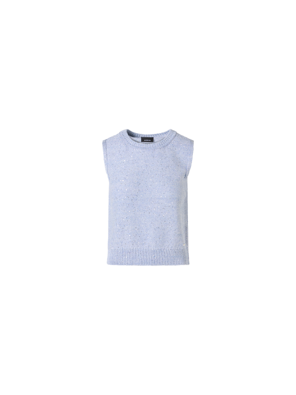 Designer Sleeveless Linen Cotton Knit Top with Sequins - blue