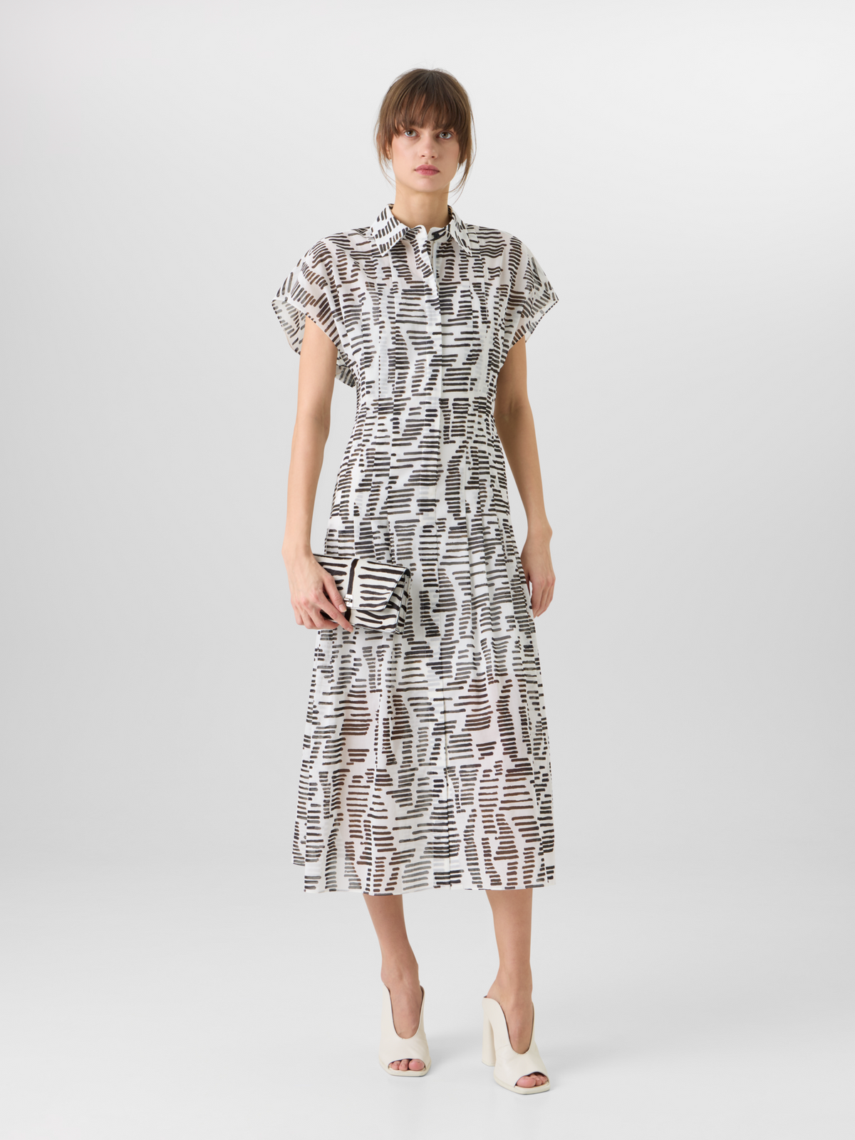 Designer Cap-Sleeve Dance Movements Midi Dress - multicolor #editorial