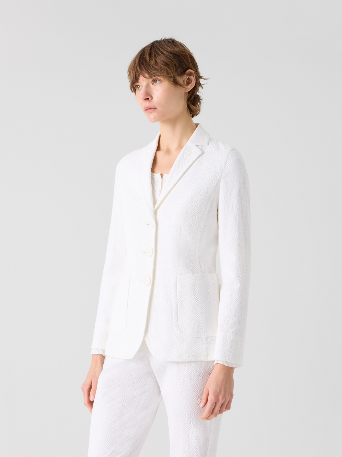 Designer Relaxed Cotton Stretch Seersucker Jacket - white #editorial