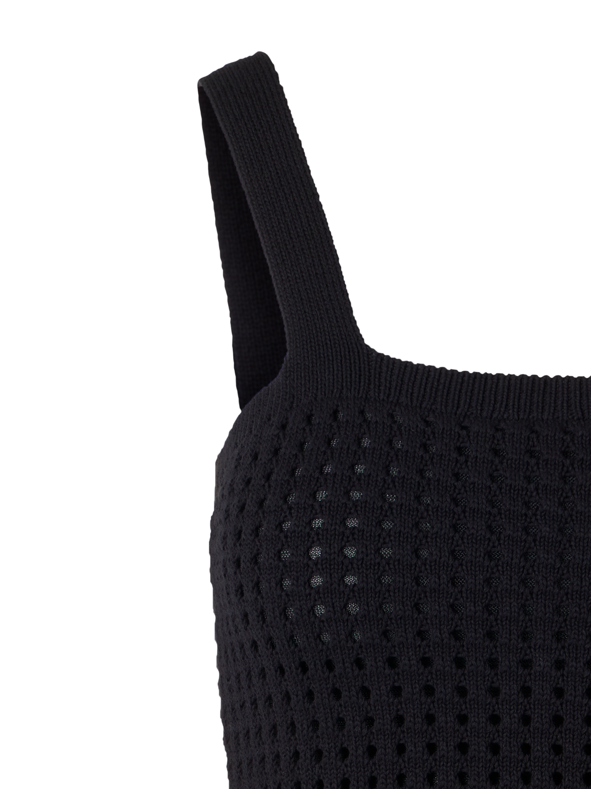 Designer Short Chunky Cotton Mesh Knit Top - black