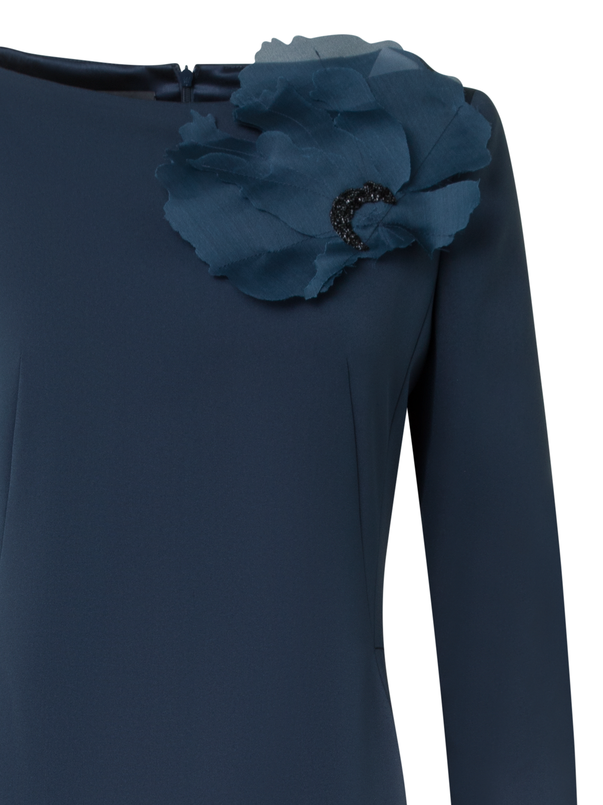 Designer Silk Gown with 3D Anemone - neutral - navy - blue