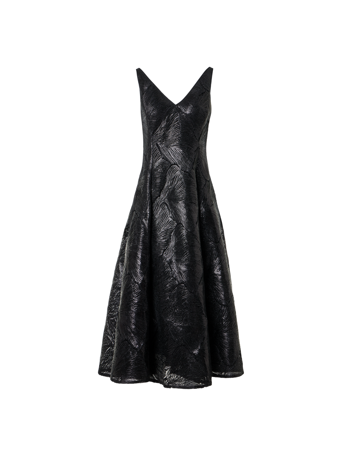 Designer Lacquered Sea Fan Lace Fit-and-Flare Midi Dress - black