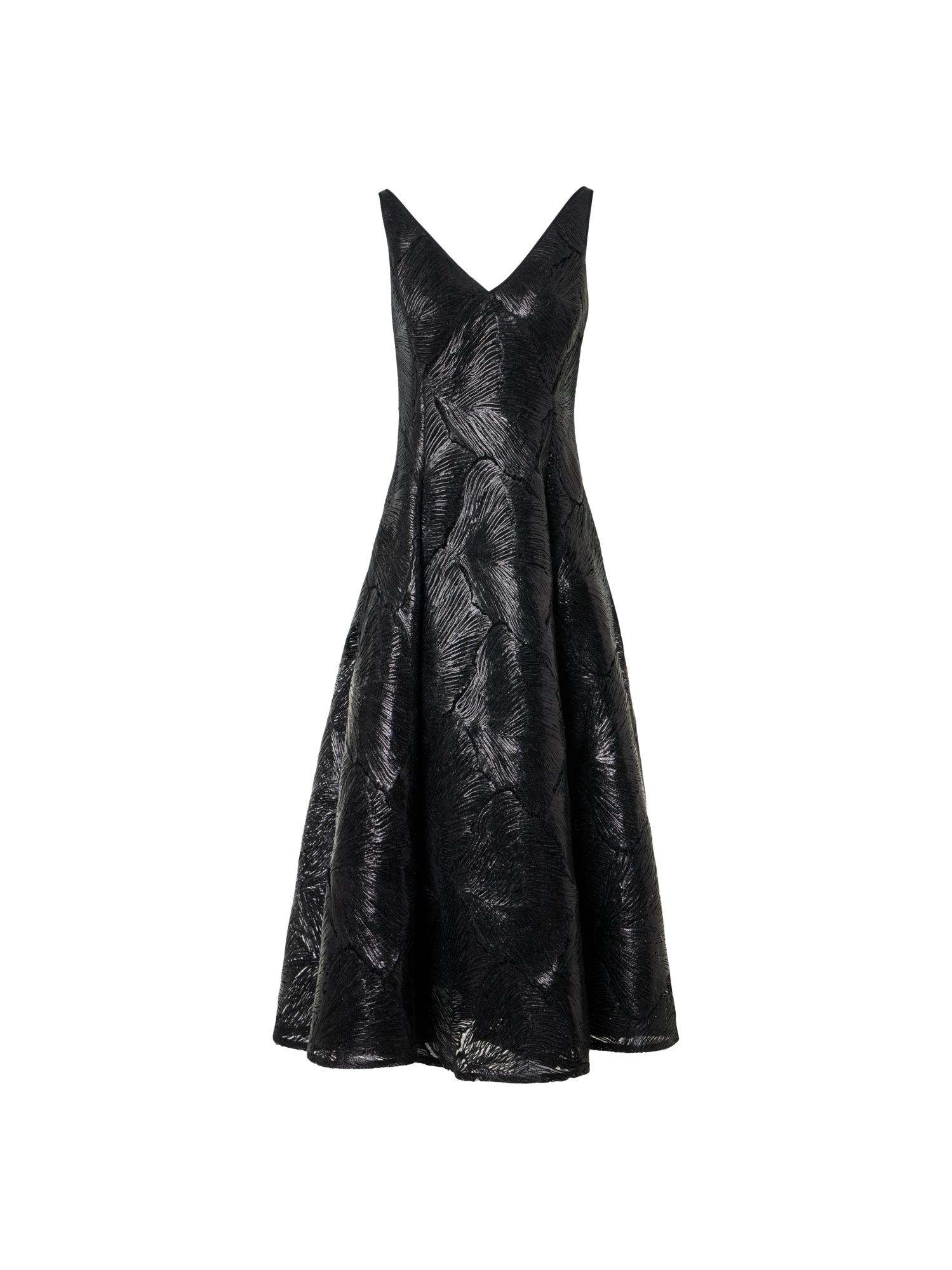 Designer Lacquered Sea Fan Lace Fit-and-Flare Midi Dress - black