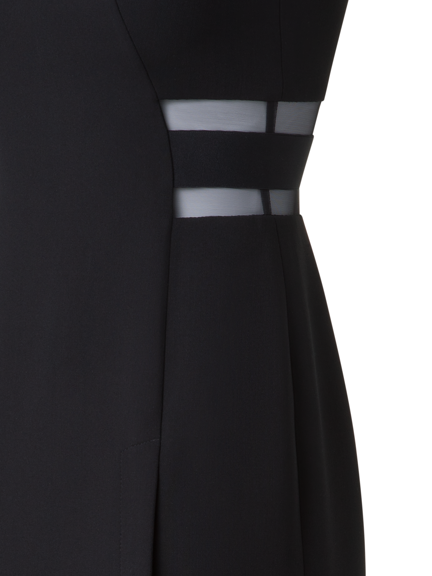 Designer Evening Sheath Dress with Tulle Waist Inset - black