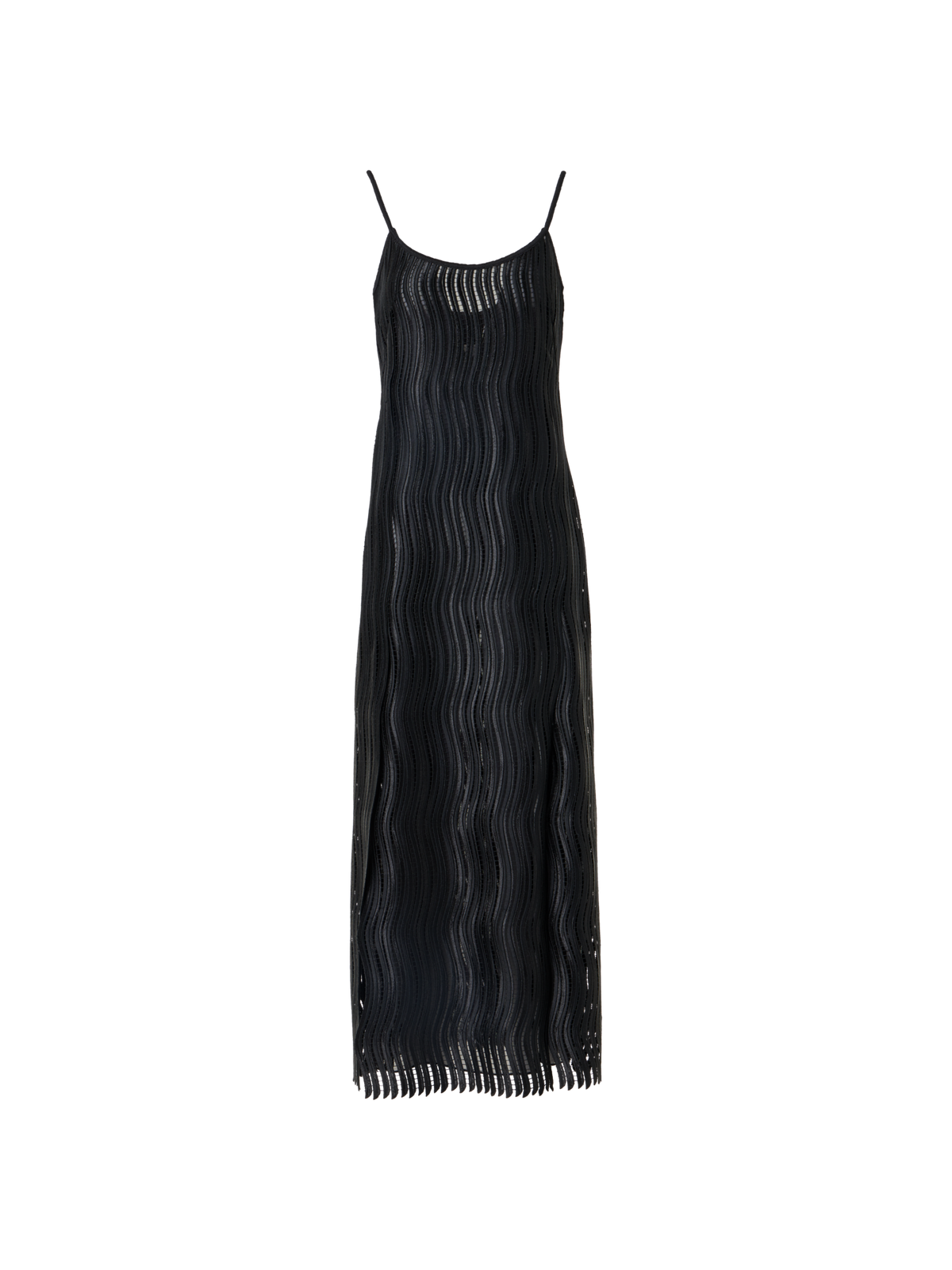 Designer Strap Midi Dress in Wave Guipure - black