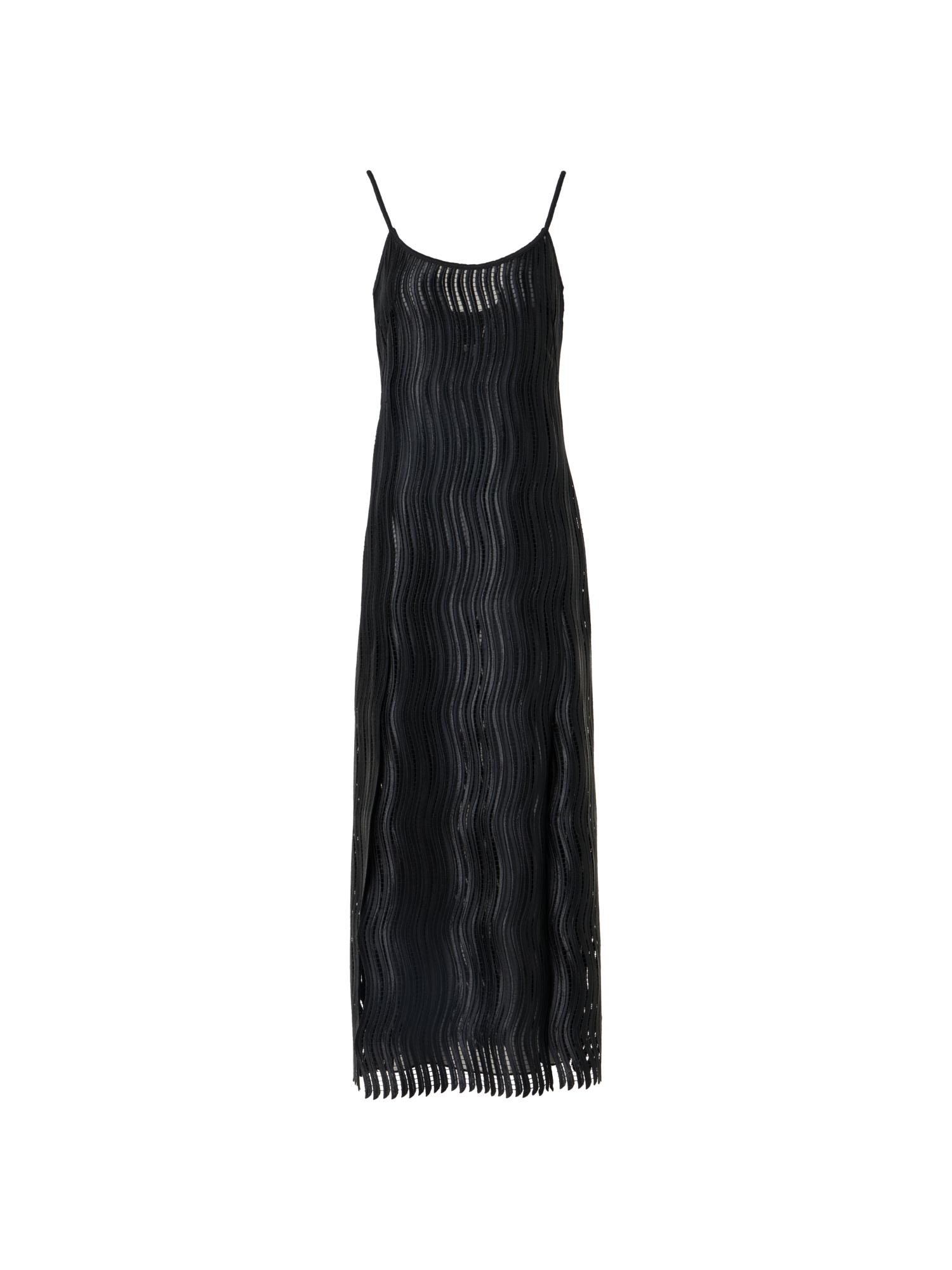 Designer Strap Midi Dress in Wave Guipure - black