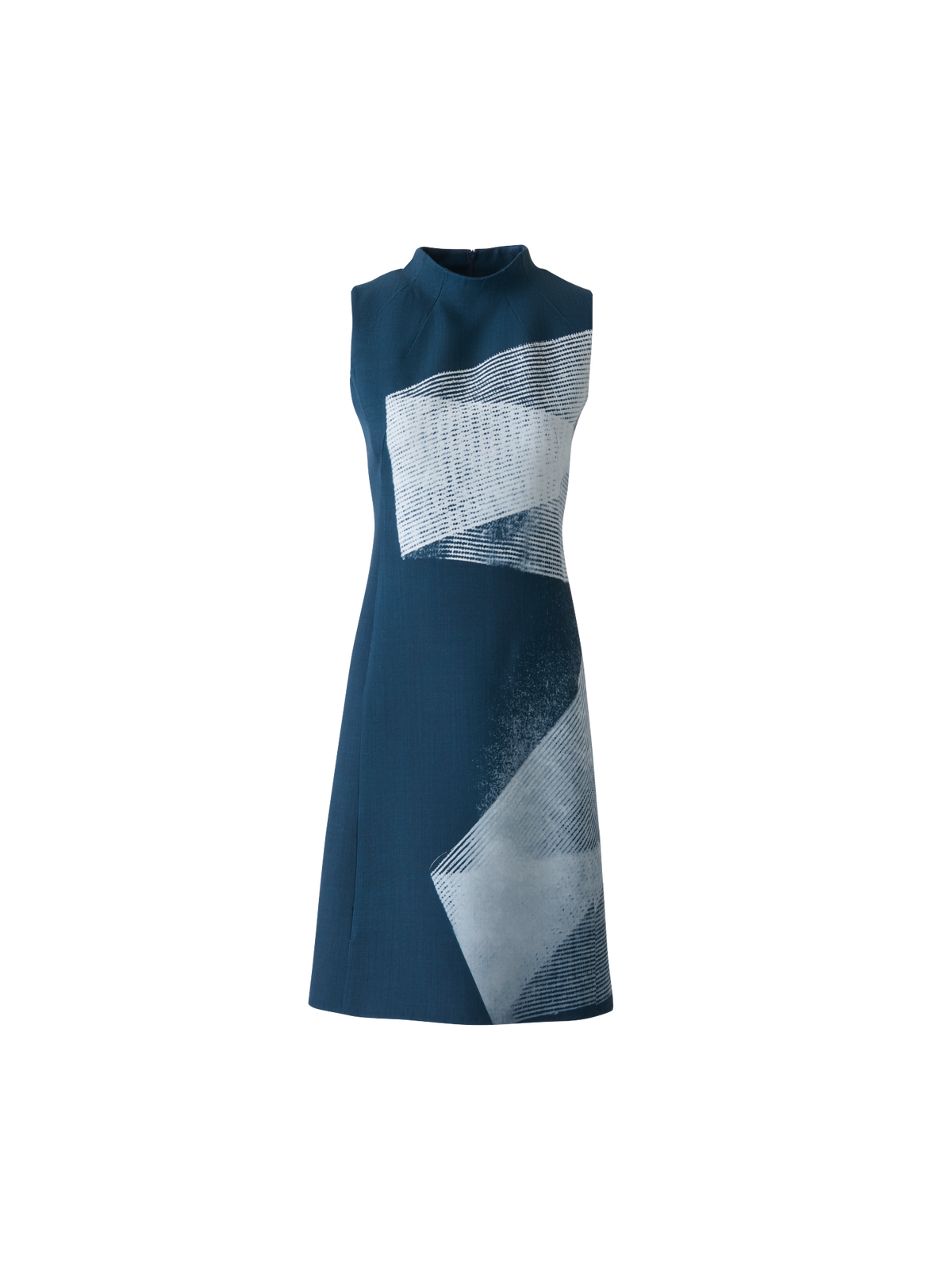 Designer Wool Double-Face Sheath Dress in Zigzag Print - neutral - navy - blue - multicolor