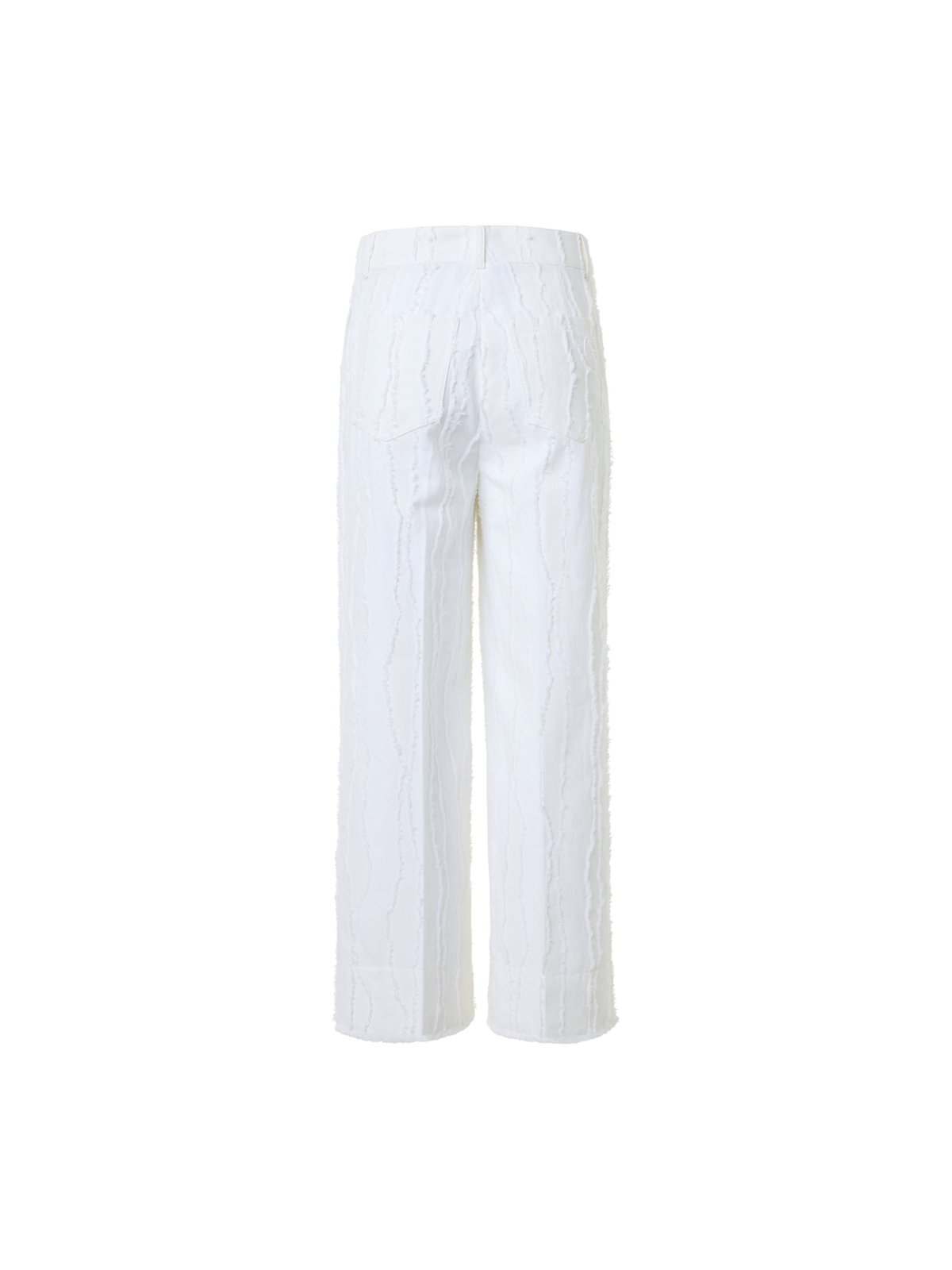 Designer Chiara High-Rise Cropped Wide Leg Fringed Wave Jacquard Pants - white