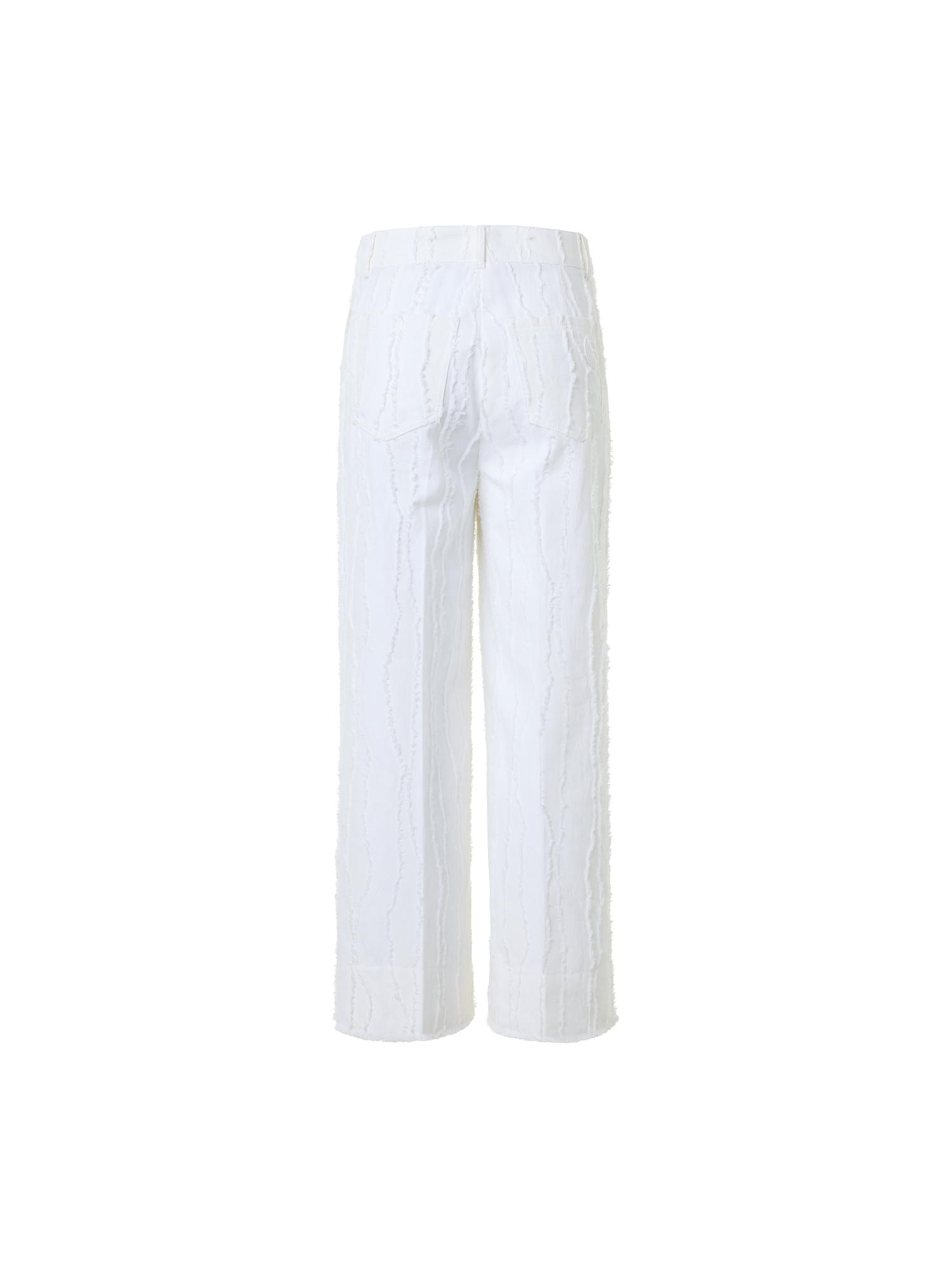 Designer Chiara High-Rise Cropped Wide Leg Fringed Wave Jacquard Pants - white