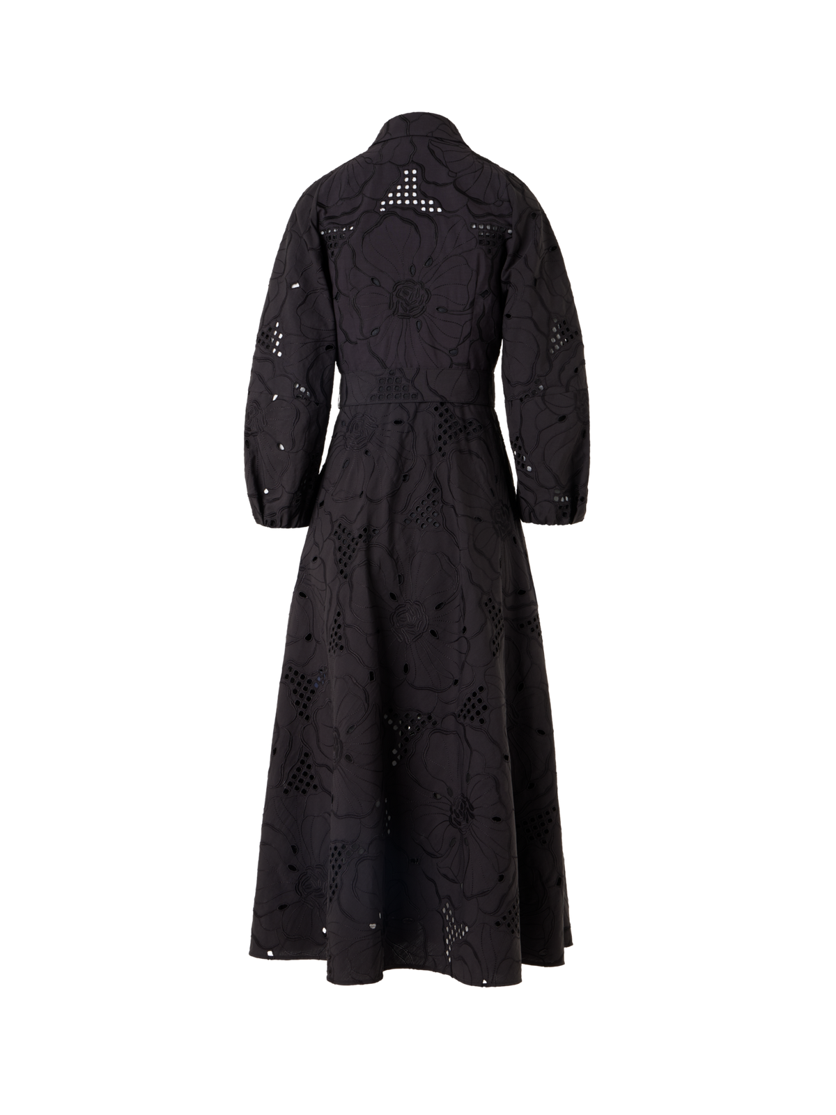 Designer Fit-and-Flare Flower Eyelet Midi Dress - black