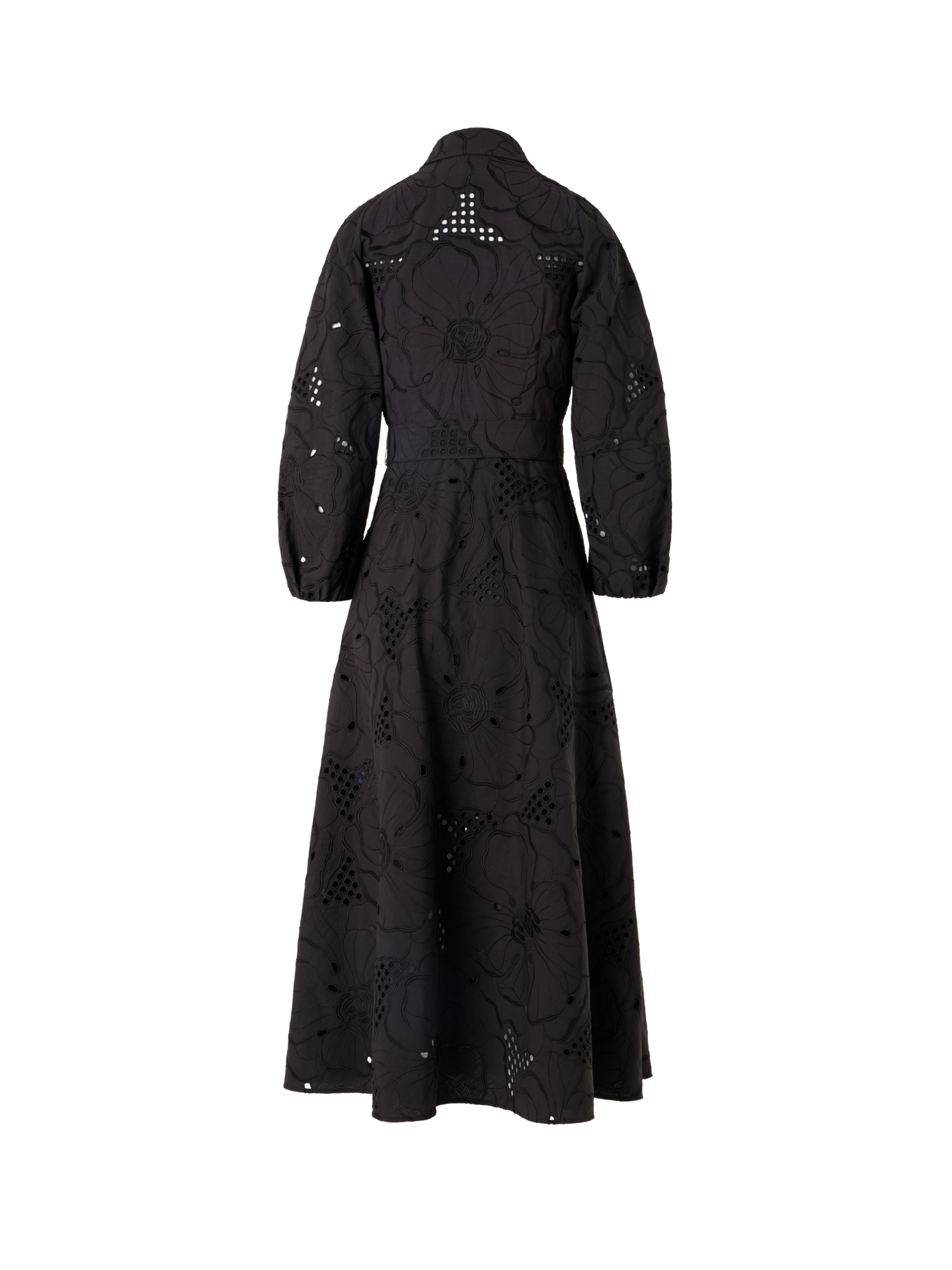 Designer Fit-and-Flare Flower Eyelet Midi Dress - black