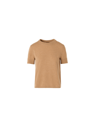 Designer Short-Sleeve Cashmere Knit Sweater - brown