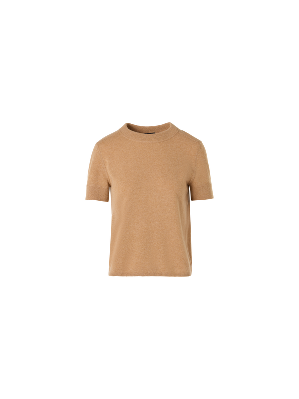 Designer Short-Sleeve Cashmere Knit Sweater - brown
