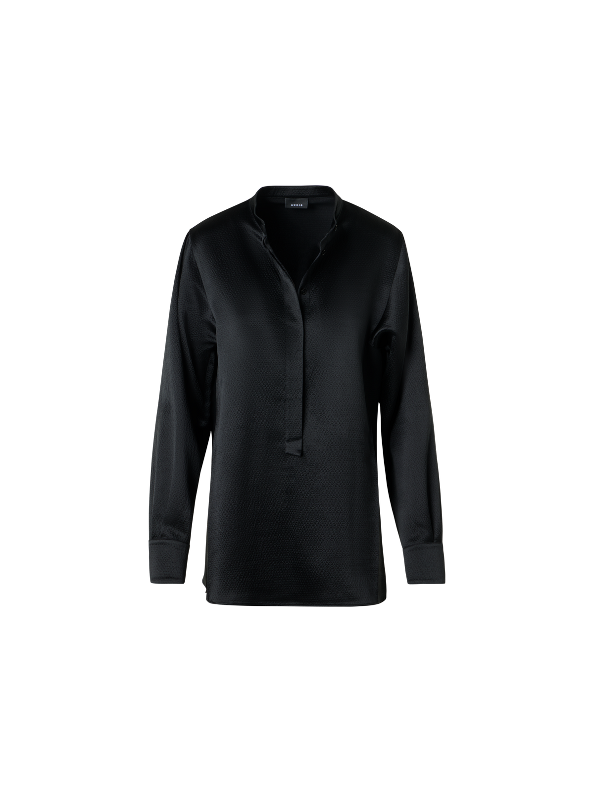 Designer Sleek Tunic Blouse in Hammered Silk Wool Satin - black