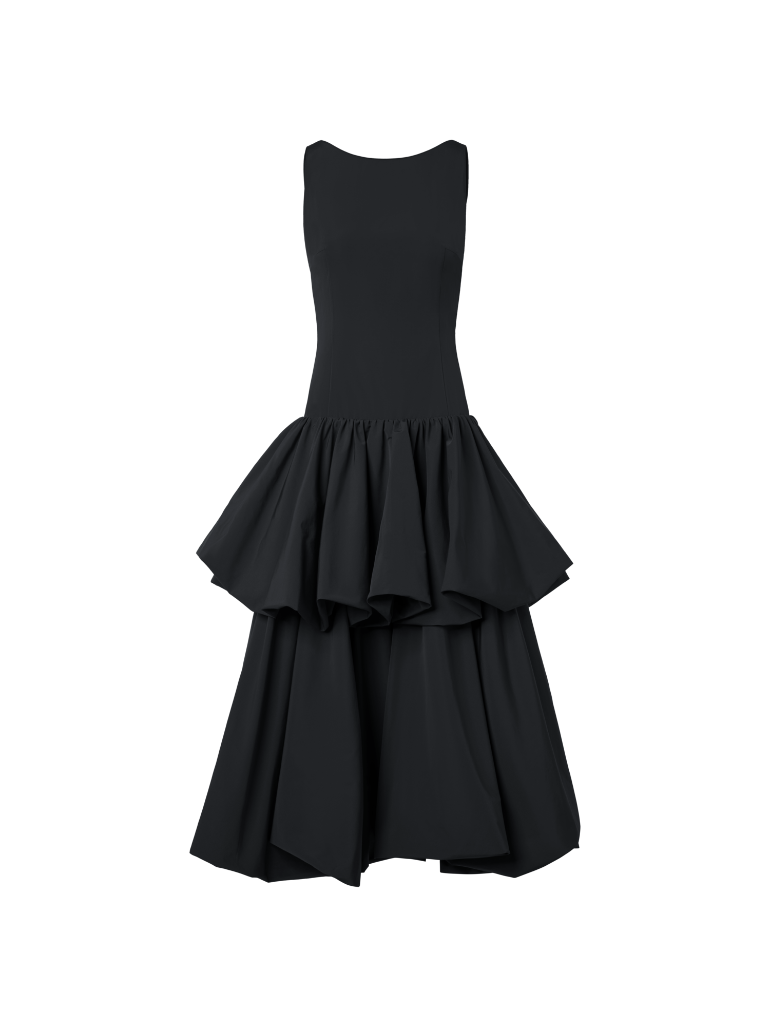 Designer Techno Taffeta Maxi Dress with Flounces - black