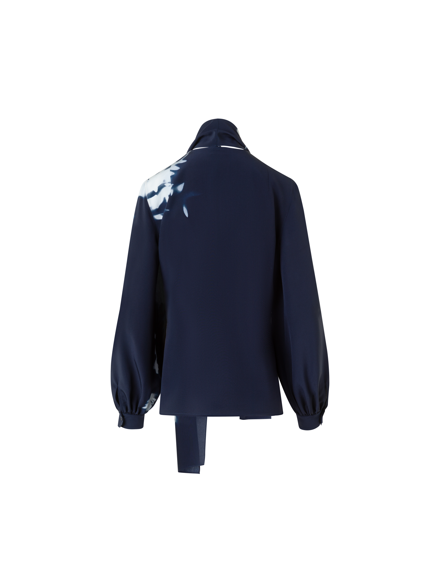 Designer Tie Neck Silk Blouse in Wildflower Print - neutral - navy - blue - multicolor