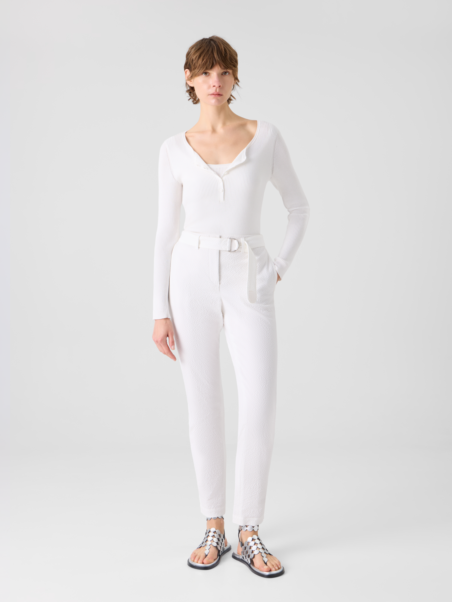 Designer Fallon Mid-Rise Cotton Seersucker Tapered Pants - white