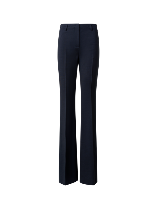 Designer Bootcut Wool Double-Face Pants - navy - blue