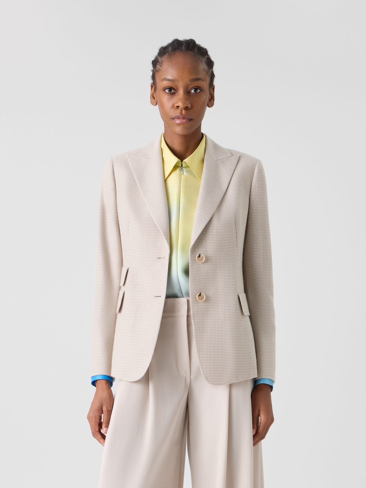 Designer Cashmere Pepita Two-Button Jacket - ecru #editorial