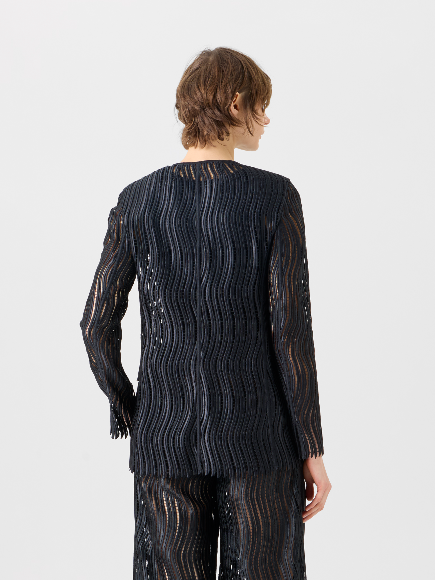 Designer Hekka Long Sheer Wave Guipure Jacket - black 
