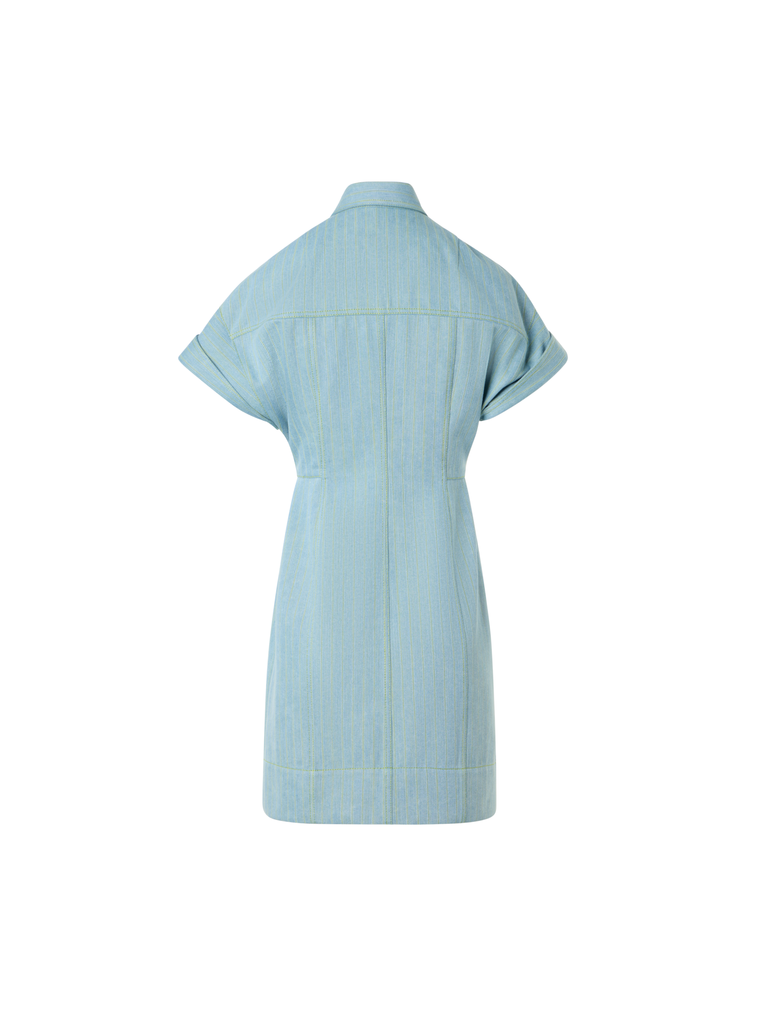 Designer Fitted Pinstripe Denim Mini Shirt Dress - blue