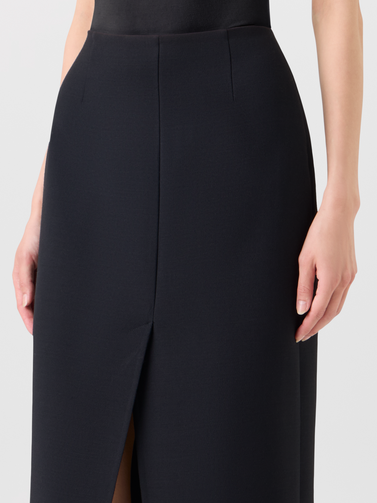 Designer Midi Pencil Skirt in Wool Double-Face - black 
